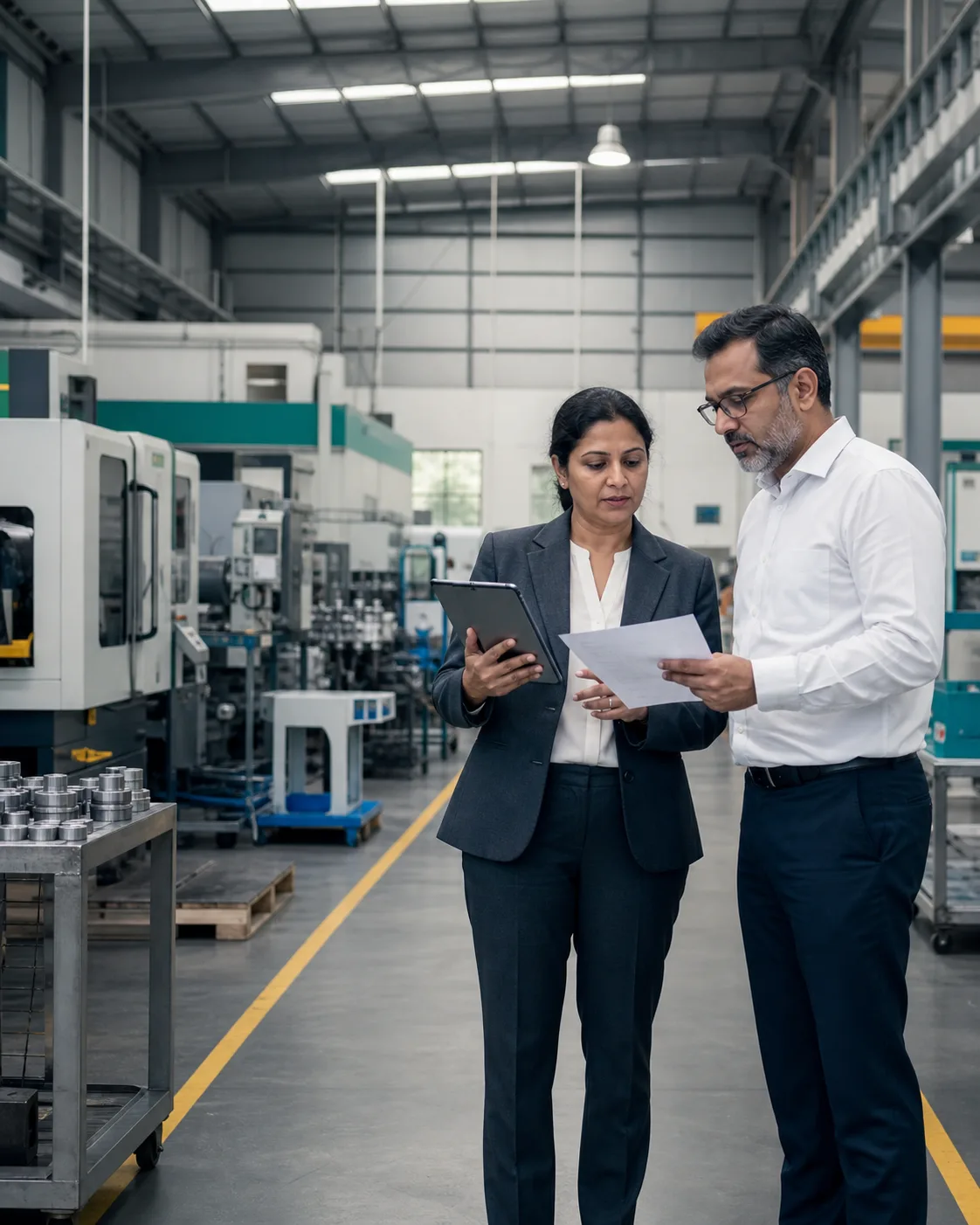 Indian manufacturing leaders reviewing business performance on the factory floor